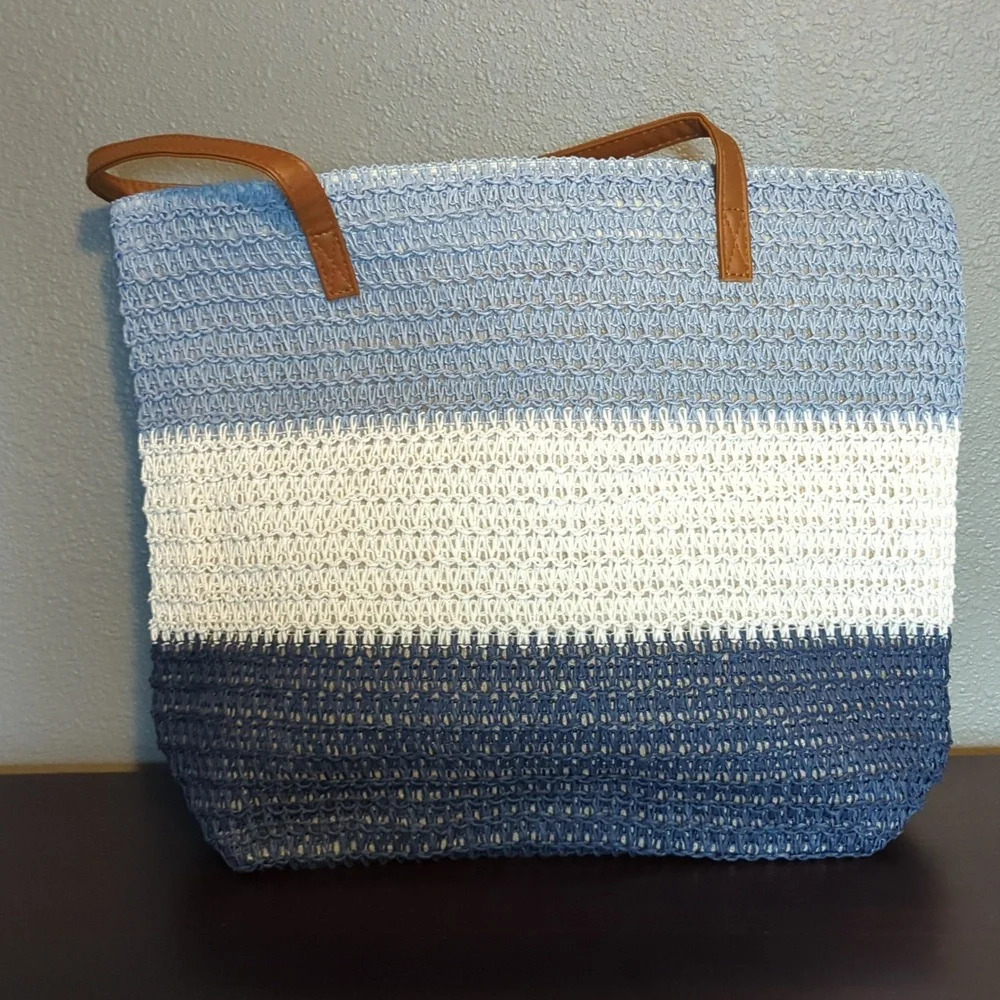 LAST ONE! Shades of Blue Rattan Crochet Shopper/Beach/Tote Bag - Picture 3 of 7
